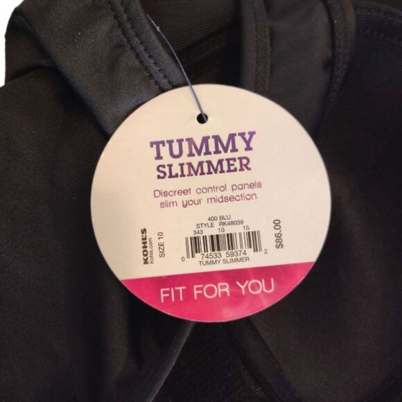 Croft & Barrow Black Purple Tropical One Piece Slimming Swimsuit Size 10 NWT - Picture 3 of 10